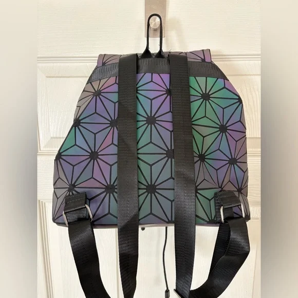 BAO BAO ISSEY MIYAKE Holographic Geometric Prism PVC Backpack Drawstring Flap - Picture 2 of 9